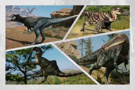 collage Alioramus Suchomimus Camptosaurus and Latenivenatrix